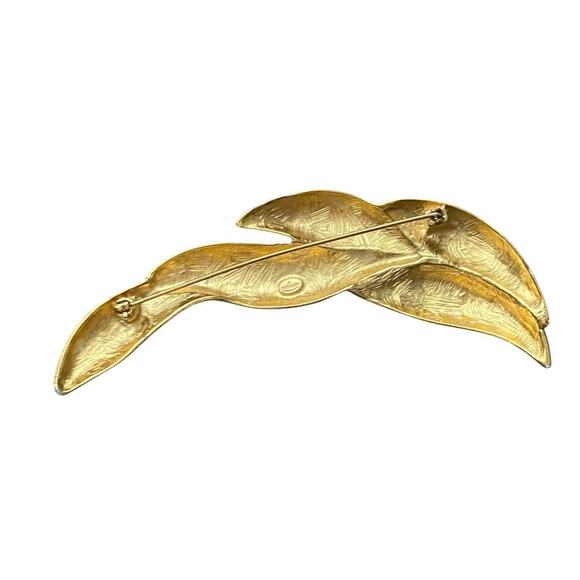 Vintage Givenchy Gold Tone Leaf Brooch Pin Large Modernist Wave Runway 80s - Picture 3 of 9